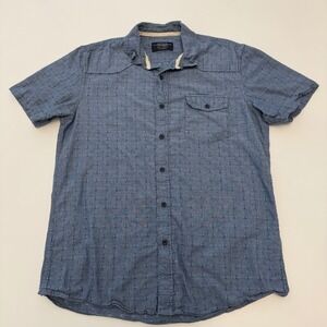 Pull&Bear Dotted Pattern‎ Blue Cotton Short Sleeve Button Down Mens Large